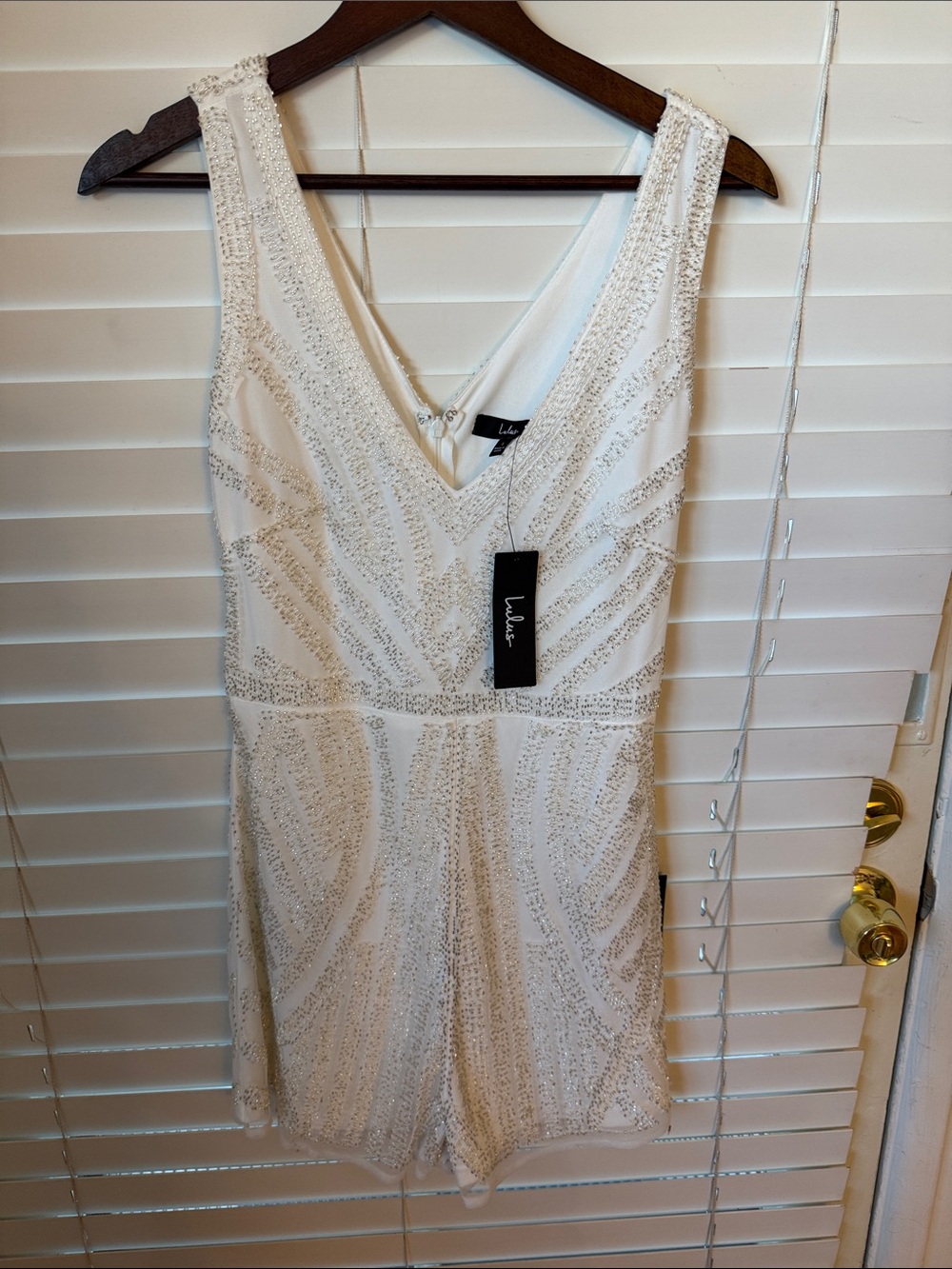 Lulu's Ivory Beaded V-Neck Romper